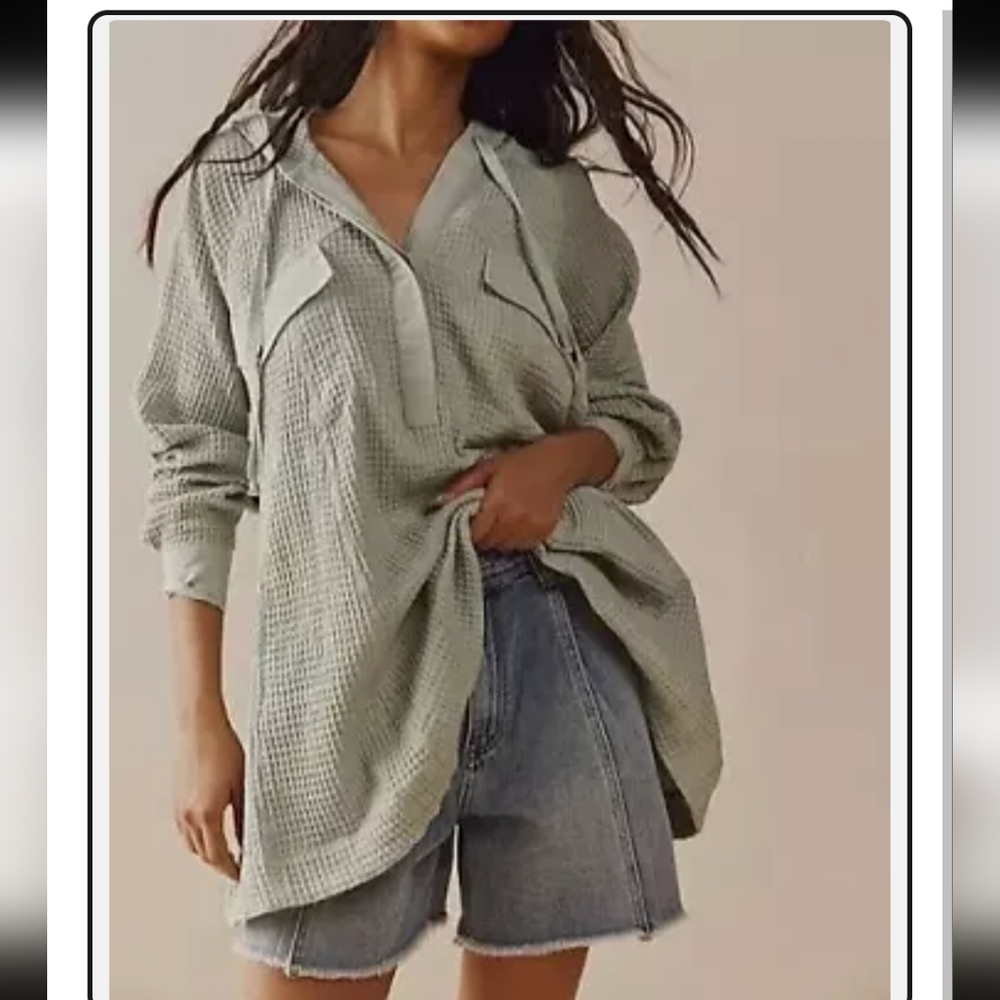 FREE PEOPLE Waffle Thermal CHILL MOOD Oversized Hoodie